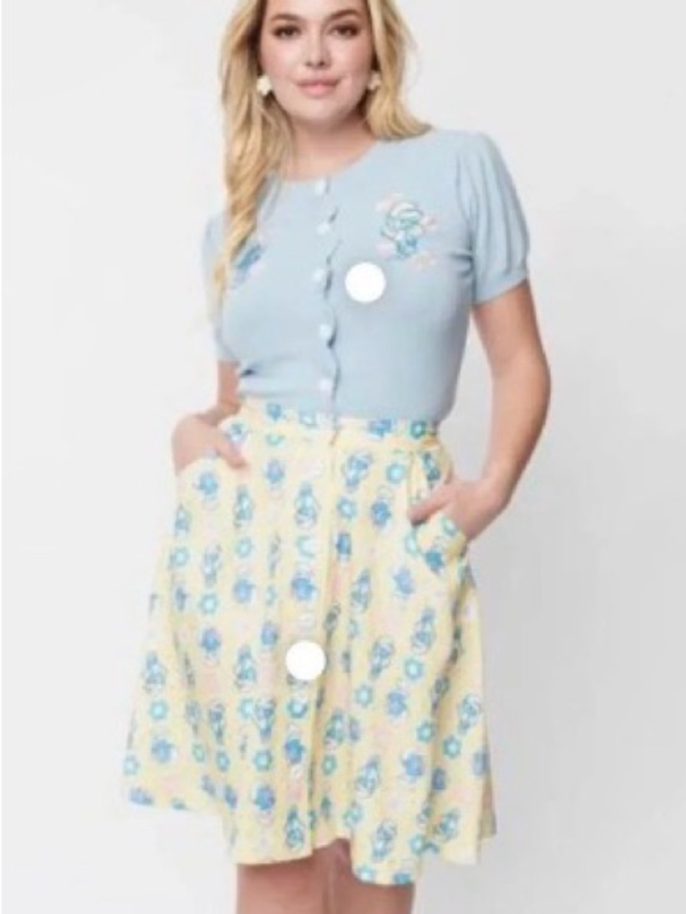 Yellow Floral Smurf Print A-Line Skirt
